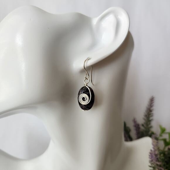 Natural Sodalite Stone Silver Wire-wrapped Dangle Earrings - Picture 3 of 12